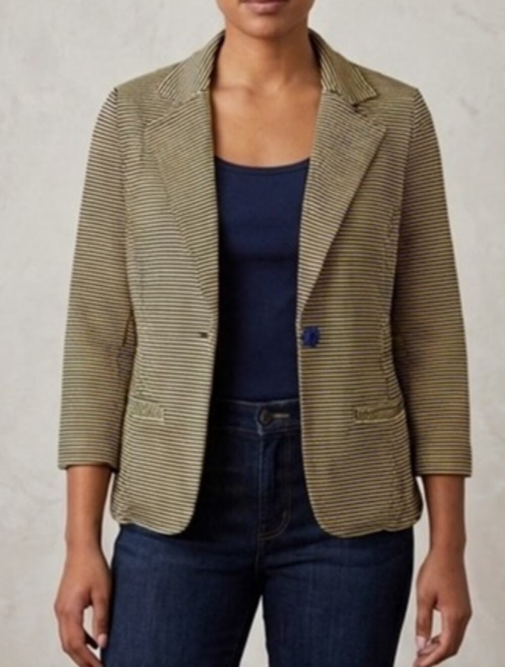 Tulle 3/4 Sleeve M Button Front Jacket Blue Yellow Stripe Cotton Polyester